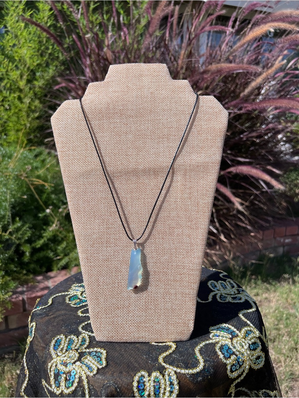 Delicate Iridescent Blue Stone Pendant Necklace